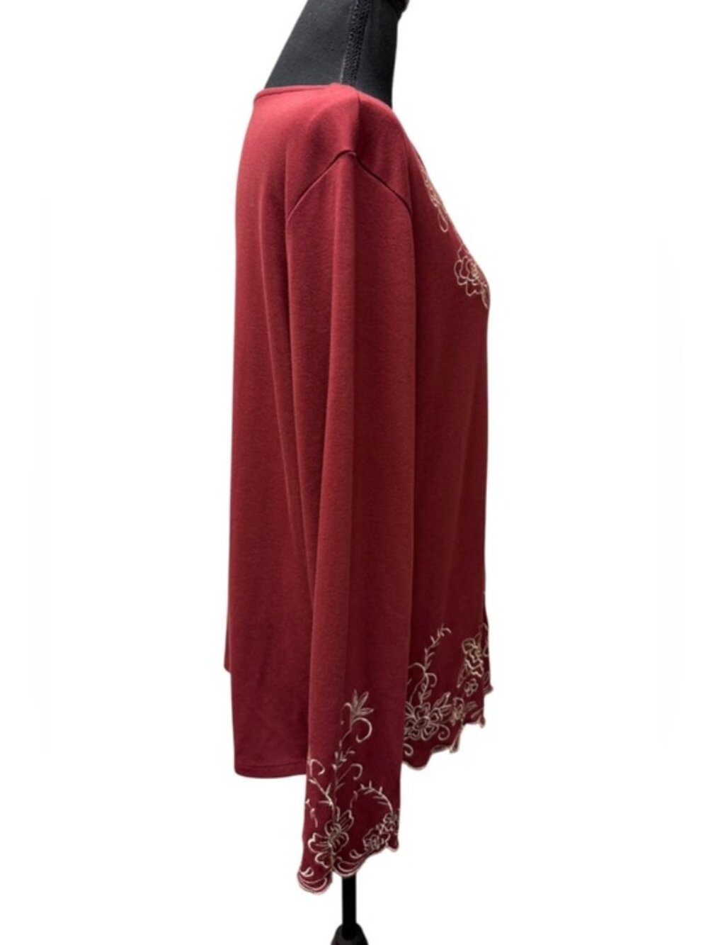 Draper’s & Damon’s Burgundy Embroidered Boho Tunic Top XL Floral - Picture 4 of 11